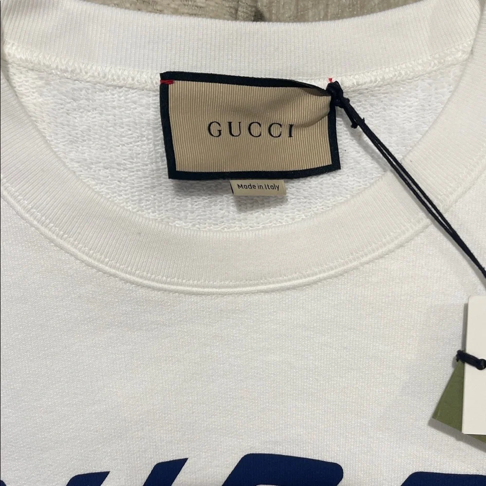 Gucci White Crewneck Sweater with Red and Blue Graphic